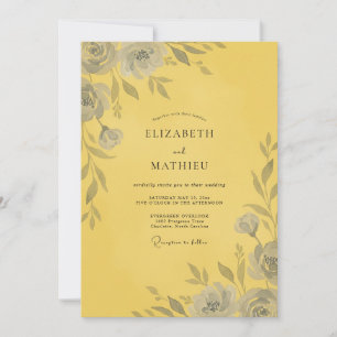 Convite Casamento Rosa Cinza Amarelo