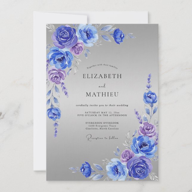 Convite Casamento Rosa Cobalto Periwinkle (Frente)