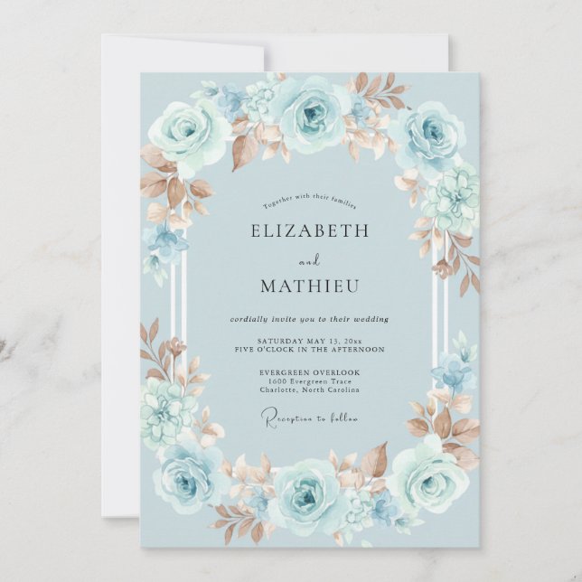 Convite Casamento Rosa Cobre Aqua (Frente)