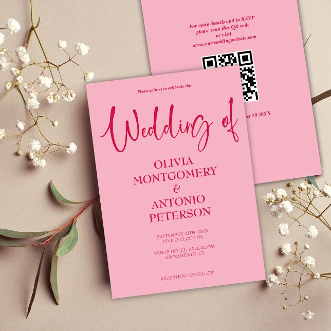 Convite Casamento Rosa Código QR Simples Minimalista Moder (Criador carregado)