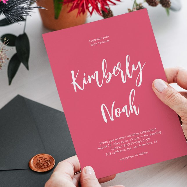 Convite Casamento rosa com guião simples minimalista (Criador carregado)