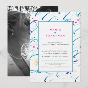 Convite casamento rosa com ondas tropicais de Abstrato