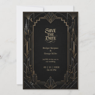Convite Casamento Rosa com Paisagem Art Déco Gótica