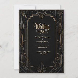 Convite Casamento Rosa com Paisagem Art Déco Gótica