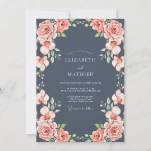 Convite Casamento Rosa Coral Ardósia