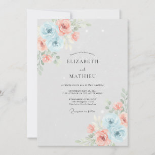 Convite Casamento Rosa Coral Azul Pó