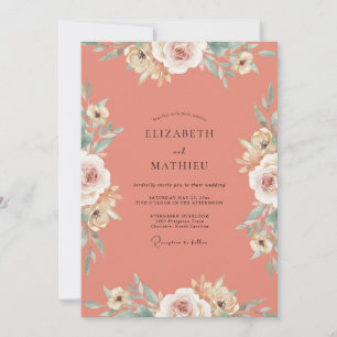 Convite Casamento Rosa Coral Creme