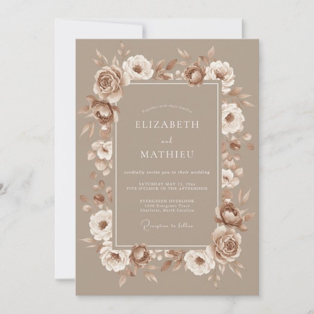 Convite Casamento Rosa Creme Bege (Frente)