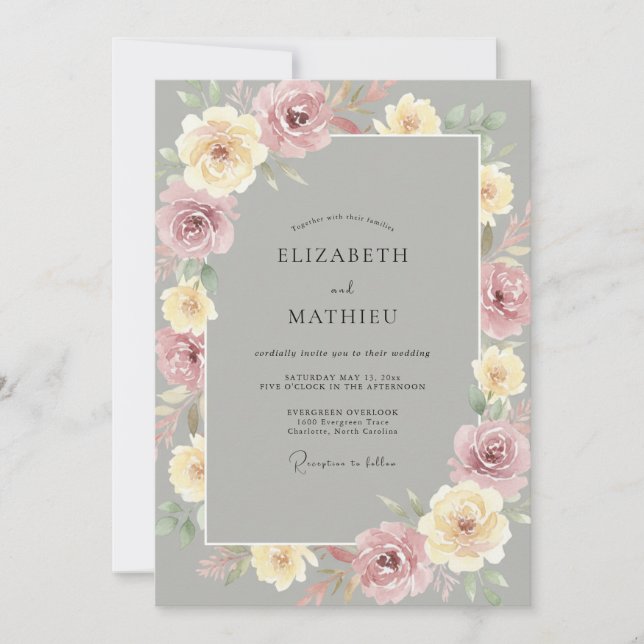 Convite Casamento Rosa Creme Malva (Frente)