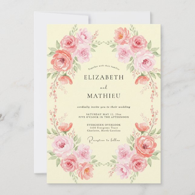 Convite Casamento Rosa Creme Peônia (Frente)