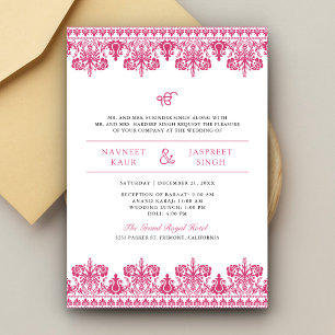 Convite Casamento Rosa Damask Border Anand Karaj Sikh