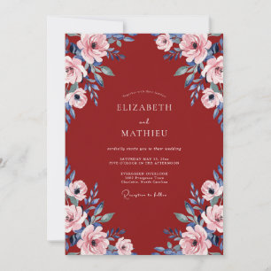 Convite Casamento Rosa de Ardósia Carmesim