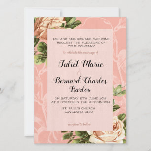 Convite Casamento Rosa de Blush Vintage