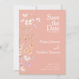 Convite Casamento rosa de flores silvestres Salvar a Data