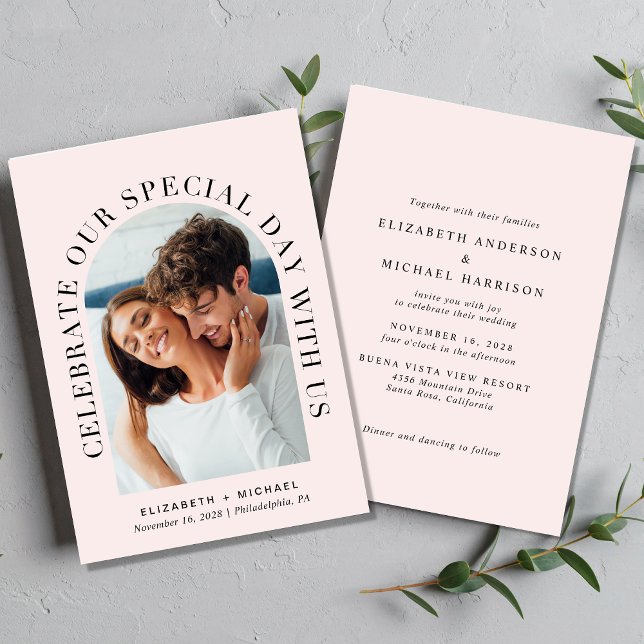 Convite Casamento Rosa De Foto De Arch Elegante (Criador carregado)