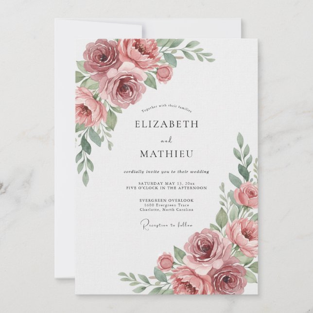 Convite Casamento Rosa Desbotada Empoeirada (Frente)