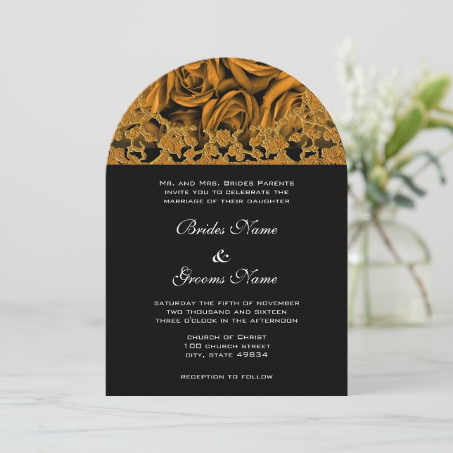 Convite Casamento Rosa Dourada (Em pé/Frente)