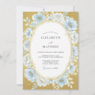 Convite Casamento Rosa Dourada Azul Pó