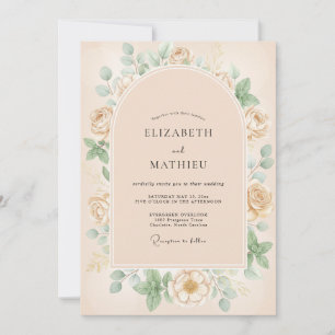 Convite Casamento Rosa Dourada de Champanhe e Damasco