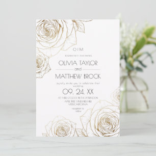 Convite Casamento Rosa Dourada Flores Elegantes