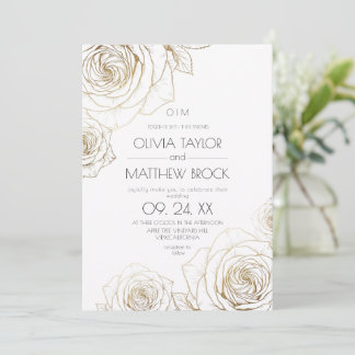 Convite Casamento Rosa Dourada Flores Elegantes