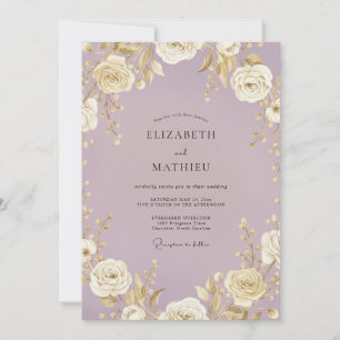 Convite Casamento Rosa Dourada Lilás