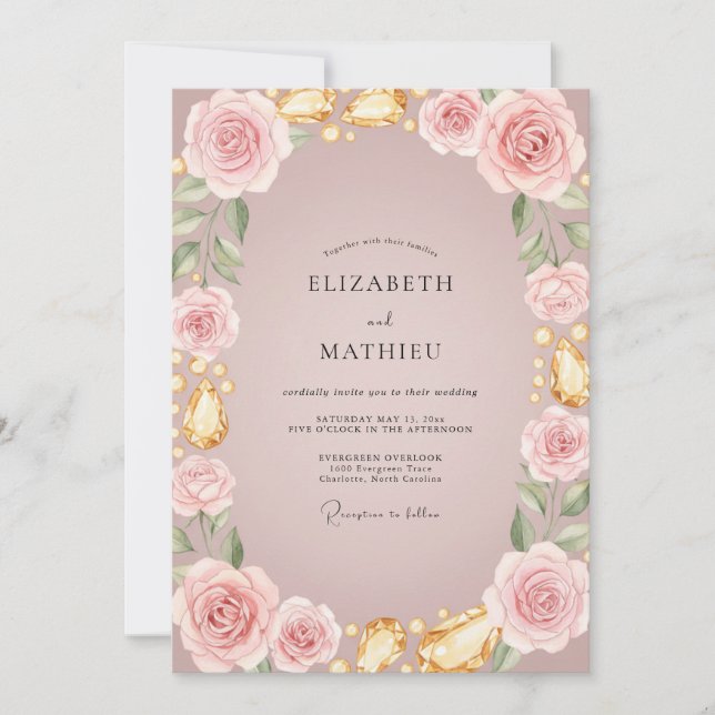 Convite Casamento Rosa Dourada Mauve Suave (Frente)