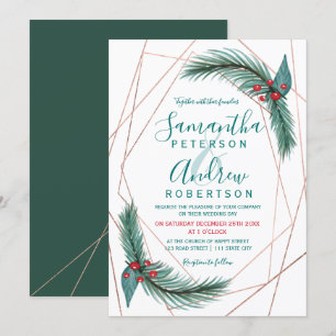 Convite Casamento rosa dourado de pinheiro de Natal