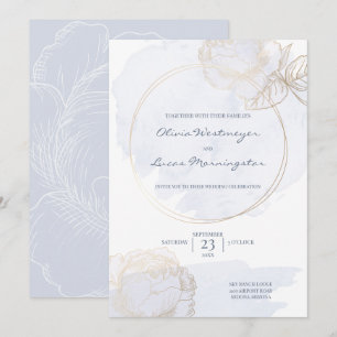 Convite Casamento Rosa Dusty Blue Watercolor