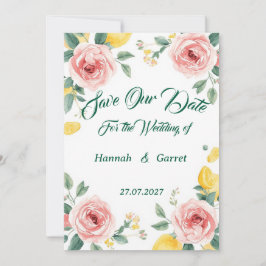 Convite Casamento Rosa e Limão Mediterrâneo Rubor