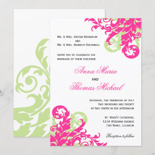 Convite Casamento rosa e verde