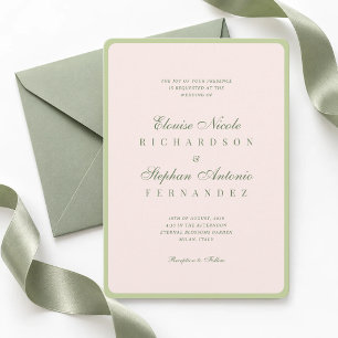 Convite Casamento Rosa e Verde Vintage Tudo em Um Old Mone