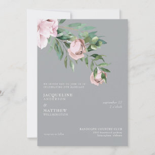 Convite Casamento Rosa Elegante e Cinza Sem Pais