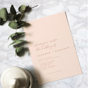 Convite Casamento Rosa Elegante Minimalista Peachy Blush C