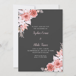 Convite Casamento Rosa Elegante Rústico Cinza Sombra Outon