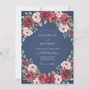 Convite Casamento Rosa Empoeirado Aço Carmesim