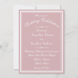 Convite Casamento Rosa Empoeirado Branco Script Tudo Em Um