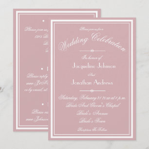 Convite Casamento Rosa Empoeirado Branco Script Tudo Em Um