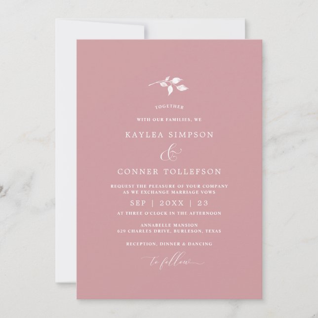 Convite Casamento Rosa Empoeirado Simples Elegante Clássic (Frente)