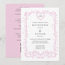 Convite Casamento Rosa Escuro Elegante Moldura Francesa Co