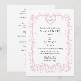 Convite Casamento Rosa Escuro Elegante Moldura Francesa Co