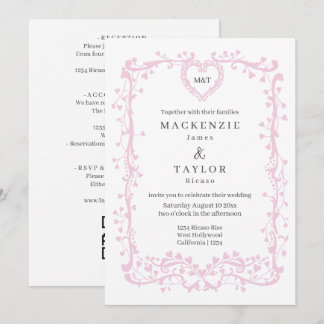 Convite Casamento Rosa Escuro Elegante Moldura Francesa Co
