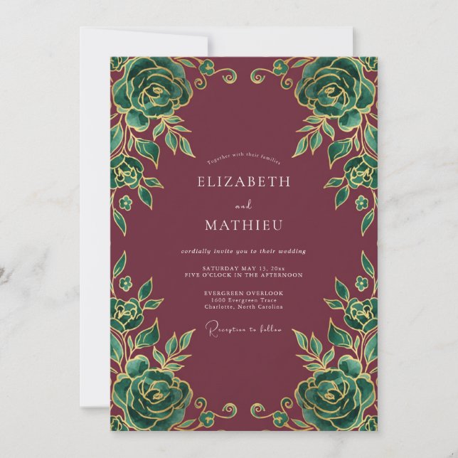 Convite Casamento Rosa Esmeralda Marrom (Frente)