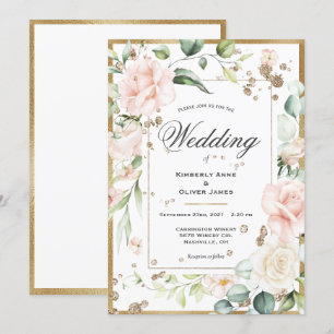 Convite Casamento Rosa Eucalyptus Aquarela Floral Elegante