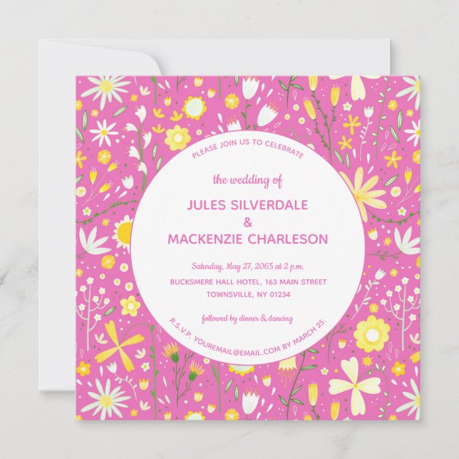 Convite Casamento Rosa Floral Moderno (Frente)