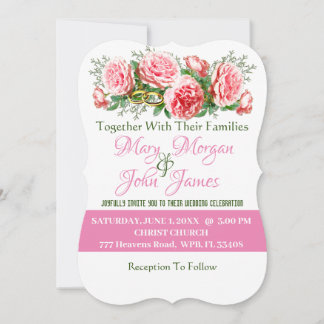 Convite Casamento Rosa Floral Rosa, Branco e Verde