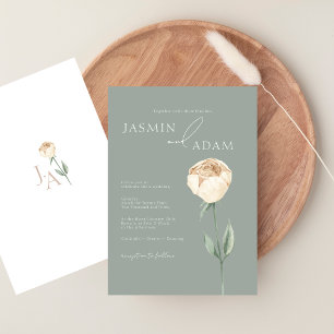 Convite Casamento Rosa Floral Simples Elegante Sage Verde