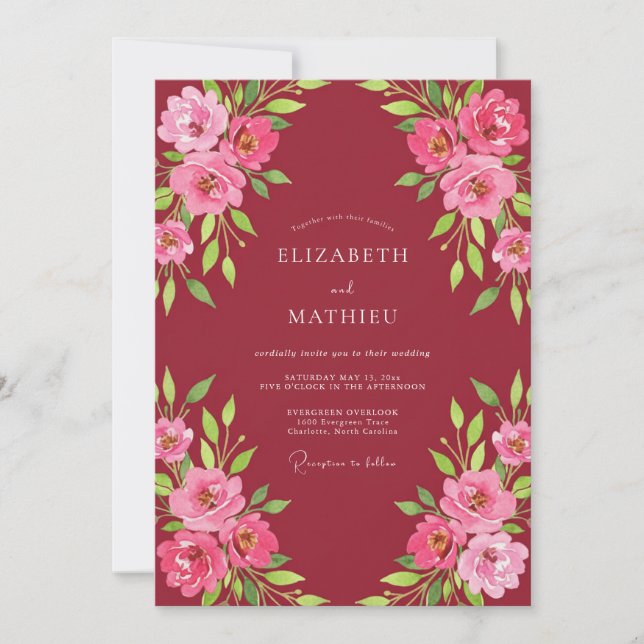 Convite Casamento Rosa Fúcsia Marrom (Frente)