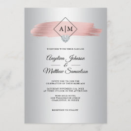 Convite Casamento rosa Gold Foil Silver Marble Monograma
