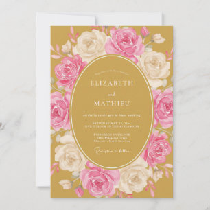 Convite Casamento Rosa Graciosa Amarela Mostarda